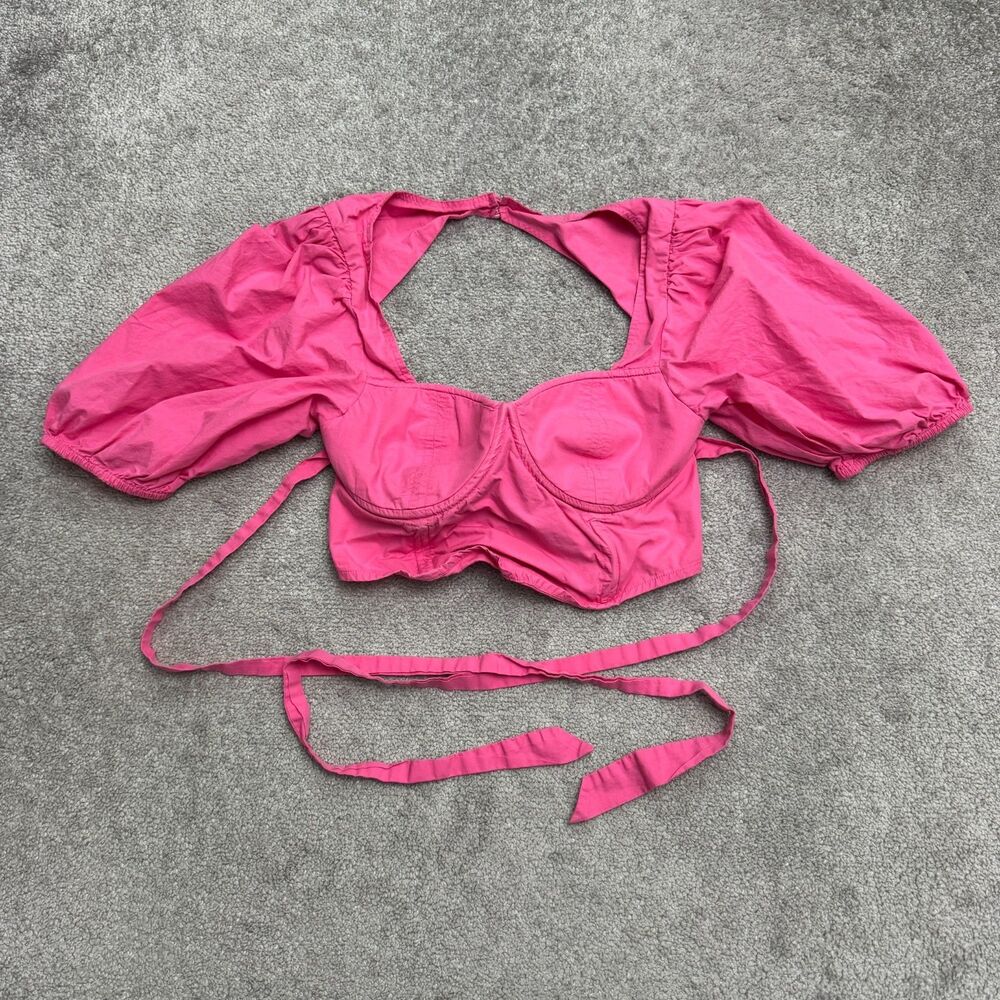 Abercrombie & Fitch Underwire Corset Puff Sleeve Crop Top Womens Medium Hot Pink